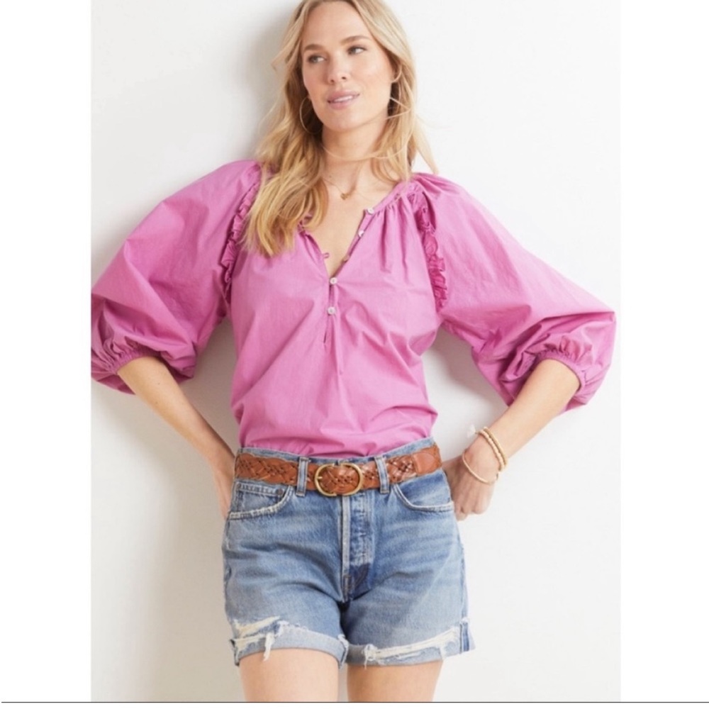 NWT Cleobella Jess Purple Ruffle Puff Sleeve Button Blouse